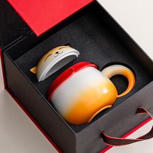 玩物尚置吉猫茶杯陶瓷茶水分离办公室情侣女士个人专用喝茶泡茶杯