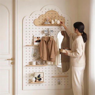 定制实木一体洞洞板挂衣架置物架造型墙墙面装饰木质挂板展示架