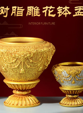 欧斯特树脂释迦牟尼钵八吉祥雕花手托钵室内家用佛钵桌面摆件