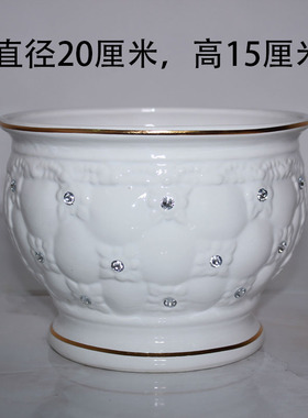 套双米白色绿色边中号大号欧式陶瓷花盆桌面办公桌室内陶瓷花盆