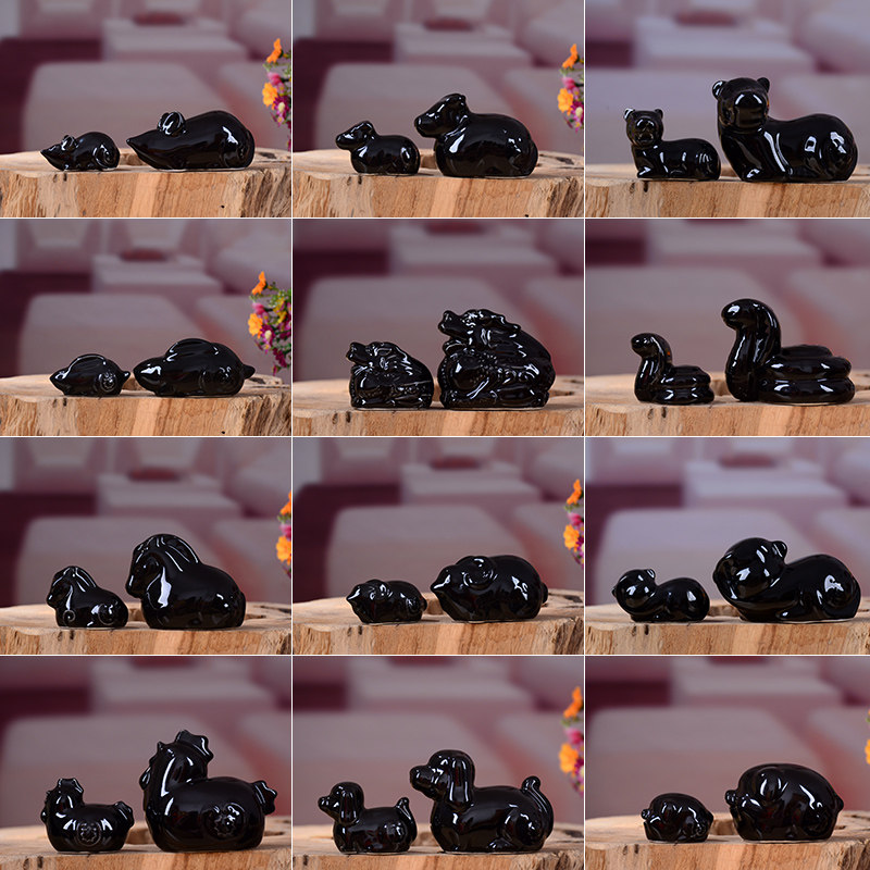 小黑色鸡招财鼠牛虎兔龙蛇马羊猴狗猪十二12生肖陶瓷摆件摆设