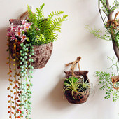 天朗星家居复古纯手工陶罐麻绳悬挂粗陶花器做旧吊挂花盆无孔水培