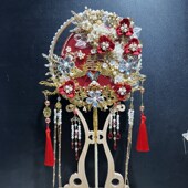 结婚团扇新娘中式 红色秀禾扇子成品汉服出嫁喜扇喜扇花扇婚礼蕾丝