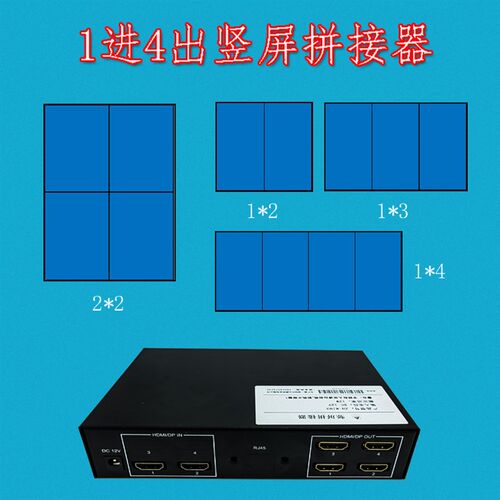 竖屏拼接盒一1进四出4台电视HDMI高清多画面分割器图像旋转90270