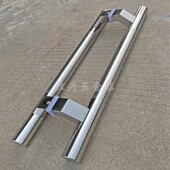 加厚不锈钢马蹄脚拉手有框玻璃门拉手斜角白钢中沙拉手防夹手门把