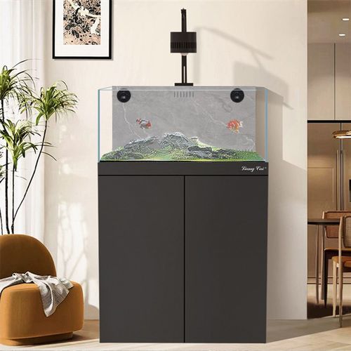 亮彩德彩鱼缸溪流缸水族箱底滤客厅造景超白方缸岩板中型生态鱼缸