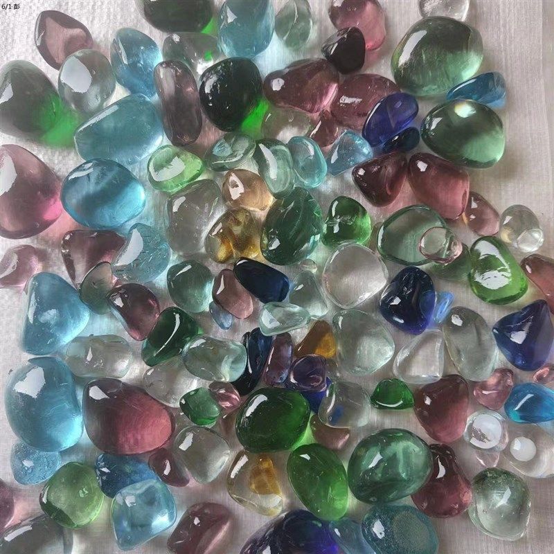 彩色玻璃石混色漂亮石头沙滩海玻璃石七彩鱼缸水族造景装饰