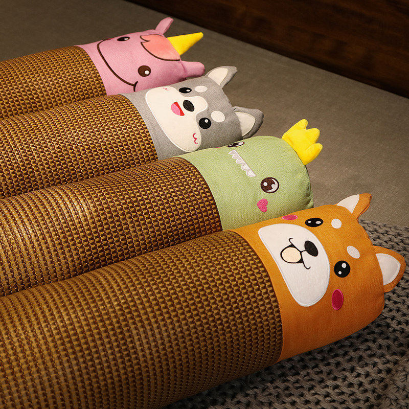 卡通亚麻冰藤凉席圆柱大抱枕长条枕头夹腿睡觉夏季宿舍透气可拆洗