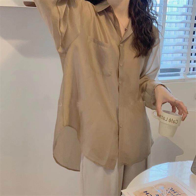 2026夏季高级设计感小众长袖白色衬衫女微透防晒开衫薄款雪纺上衣