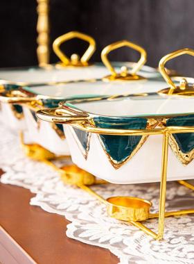 casserole三格长方形金色陶瓷砂锅加热烤盘干汤锅3pcs bake ware