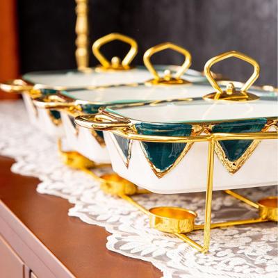 casserole三格长方形金色陶瓷砂锅加热烤盘干汤锅3pcs bake ware