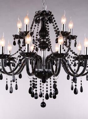 10+5双层黑色水晶吊灯15头黑色蜡烛灯酒店工程KTV展厅主体餐厅