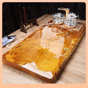 ⇓全自动金丝楠木茶盘玻璃一体电磁炉茶台茶海家用办公功夫茶具