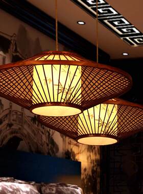 中式羊皮竹艺灯饭店餐馆餐桌吊灯火锅店仿古复古灯具茶楼酒楼吊灯