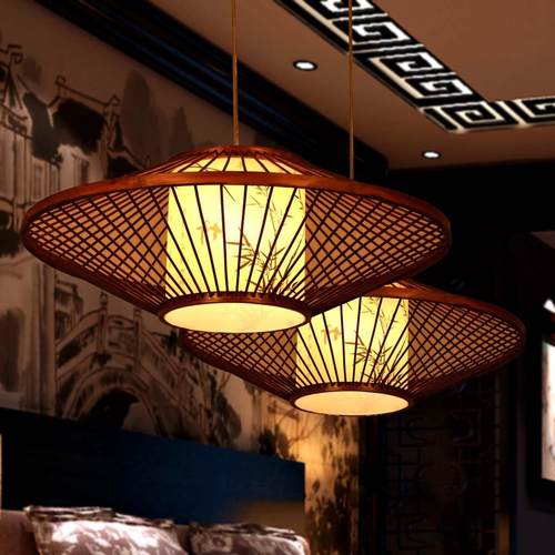 中式羊皮竹艺灯饭店餐馆餐桌吊灯火锅店仿古复古灯具茶楼酒楼吊灯
