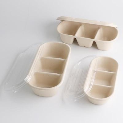 5ZW三味蛋糕盒便当盒纸浆三格长条多格盒寿司打包盒外卖轻食健身