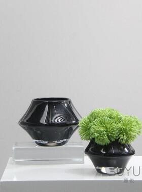 样板间售楼处前台黑色飞碟洽谈桌琉璃花玄关柜酒店茶室装饰摆件