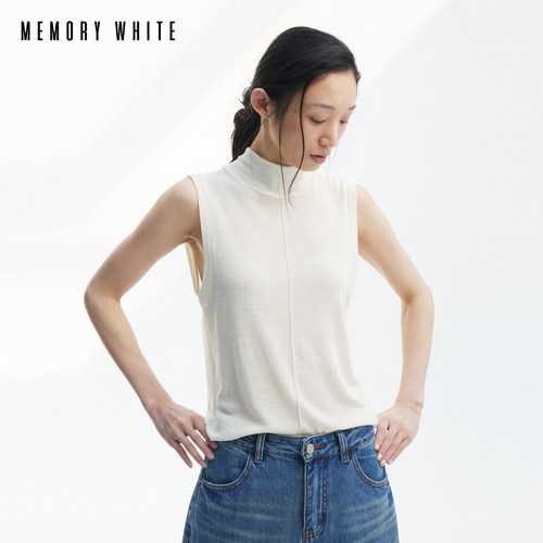 MEMORY WHITE 设计师款法式简约半高领无袖针织背心