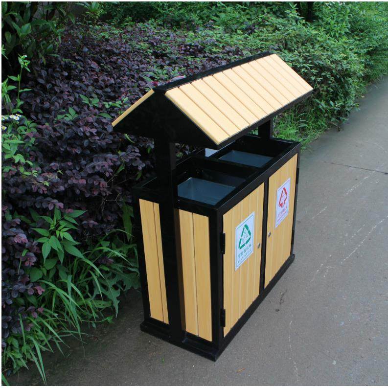 户外钢木垃圾桶小区街道双分类垃圾桶镀锌板加塑木组合工艺垃圾箱,基础建材,不锈钢垃圾桶,淘宝优惠券,粉丝福利购,淘宝优惠卷