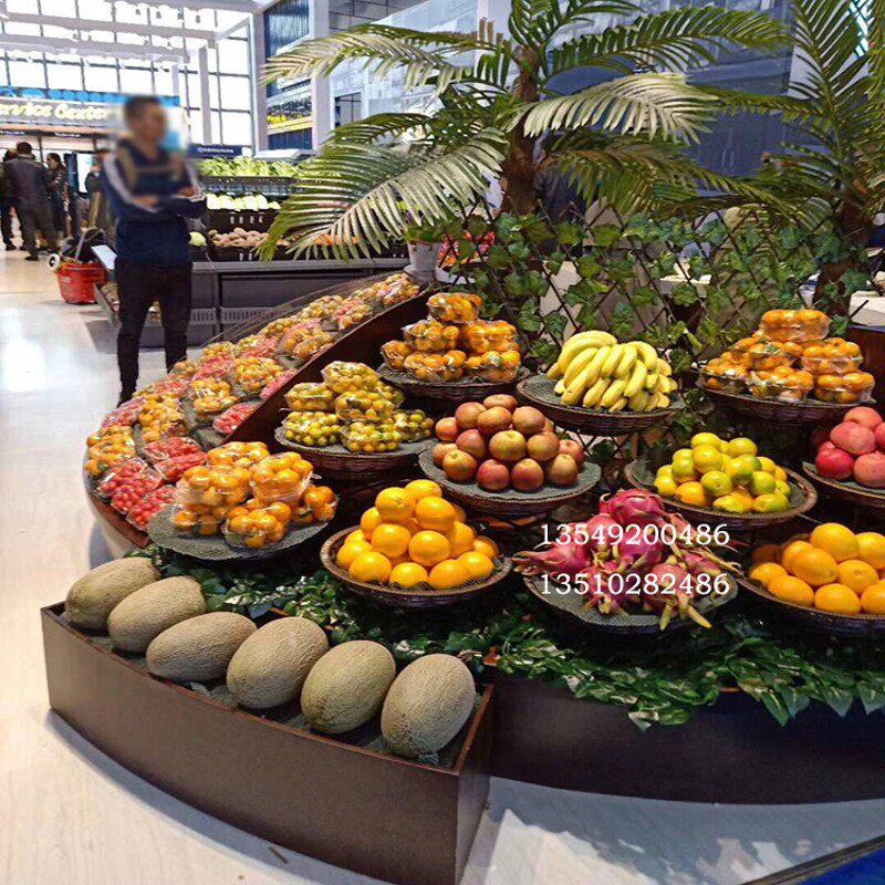 藤编超市堆头篮三层货架超市水果蔬菜货架托盘圆形干货鸡蛋篓筐