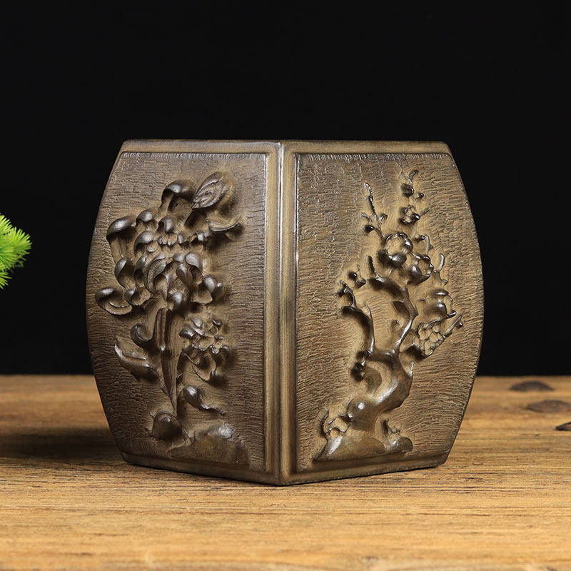 仿古老石头旧石墩青石雕刻 梅兰竹菊石鼓墩 庭院摆件装饰花盆底座