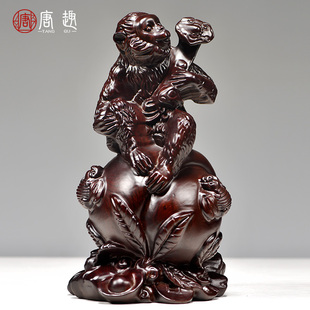 饰工艺品 黑檀木雕猴子摆件生肖吉祥物实木质家居客厅办公室补角装