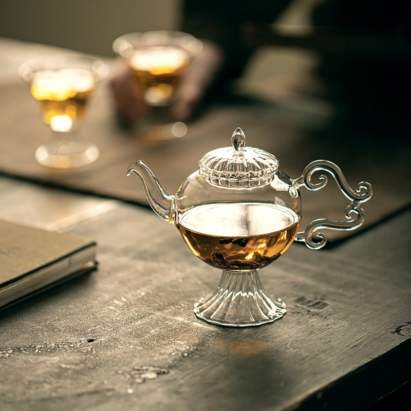 尚器 复古玻璃茶壶高足美人咖啡壶耐高温泡茶壶红茶壶家用下午茶