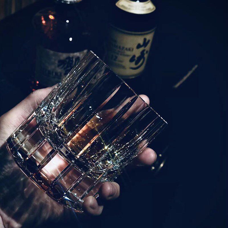 极简款纯色透明威士忌手工K9水晶洛克杯中古洋酒杯230ml礼盒装