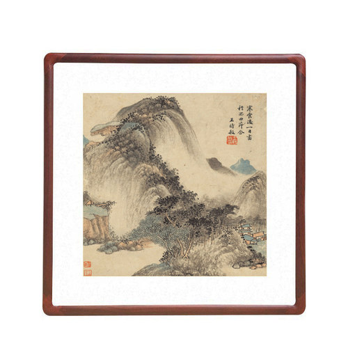 名人字画王时敏斗方形水墨山水画有框中式客厅装饰画茶楼酒店挂画