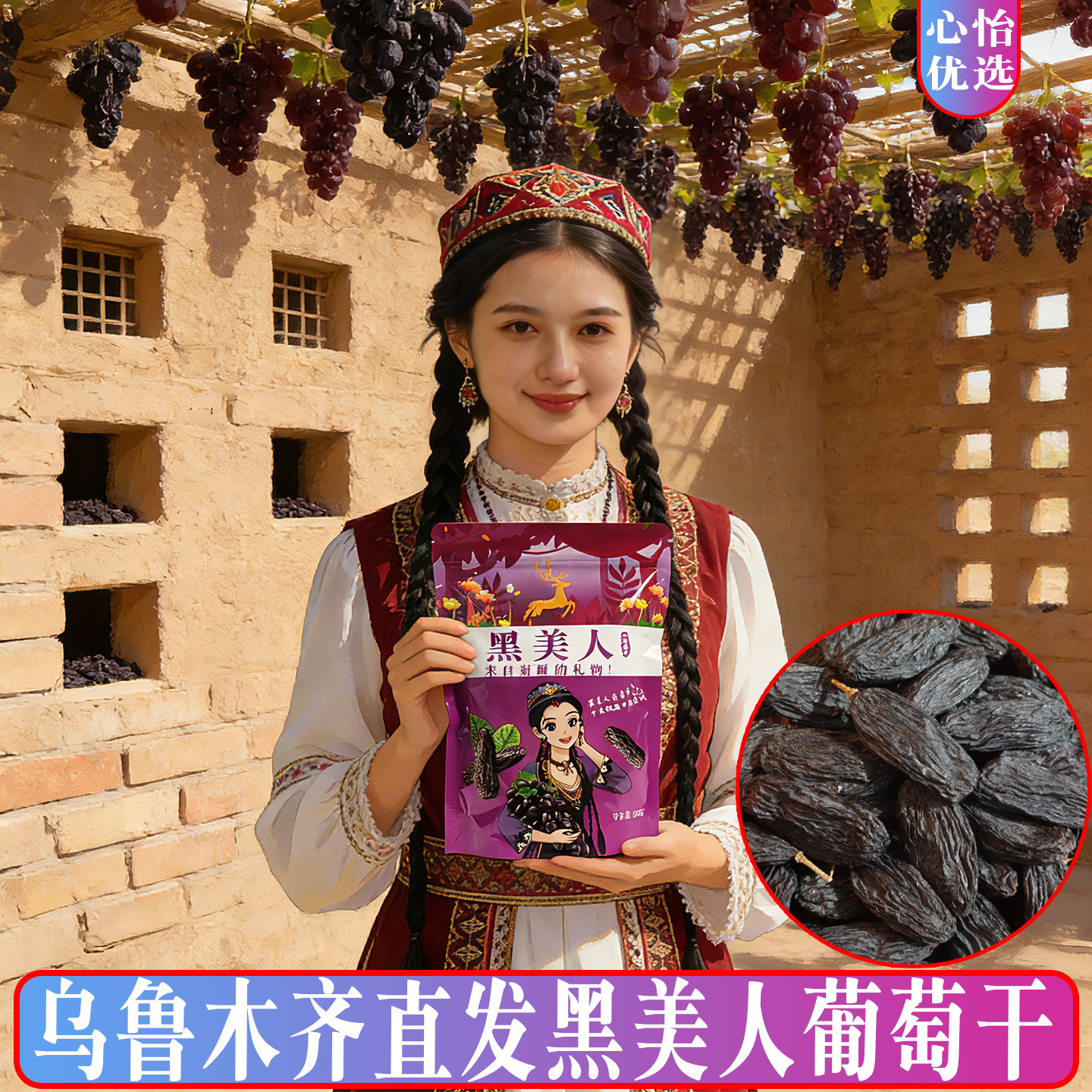 新疆黑美人葡萄干500g包邮特产黑色新疆葡萄干大颗粒干净原味零食