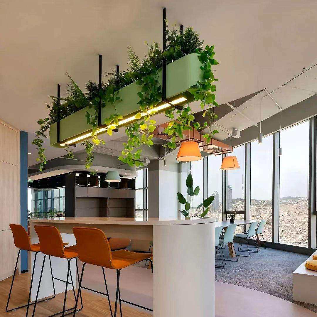 长条吧台植物吊灯咖啡店岛台西餐厅办公区休闲区简约创意吊灯