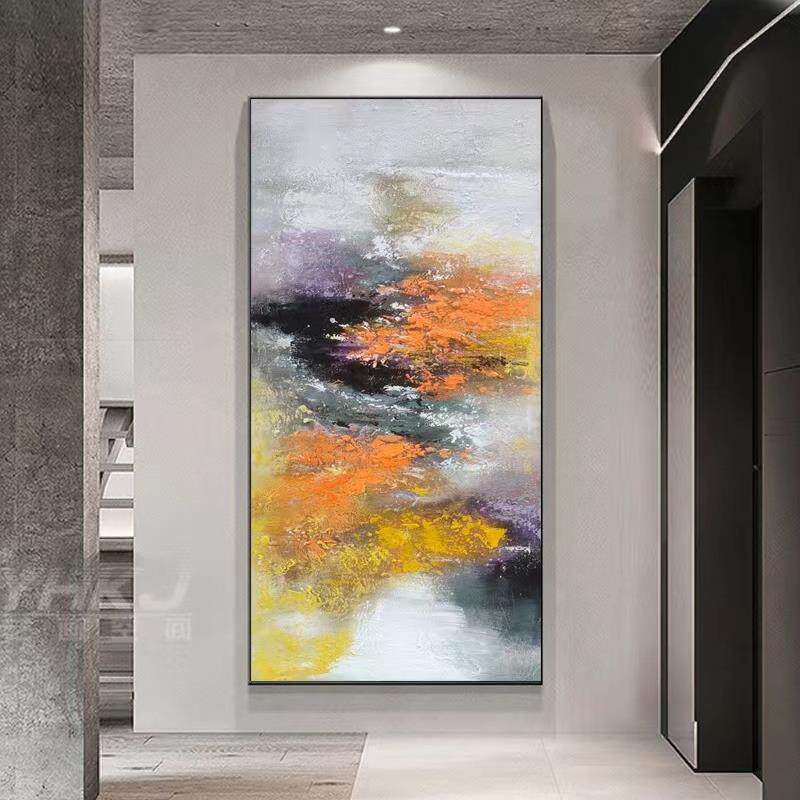 纯手绘赵无极风格抽象风景画新中式客厅入户玄关挂画落地竖款油画