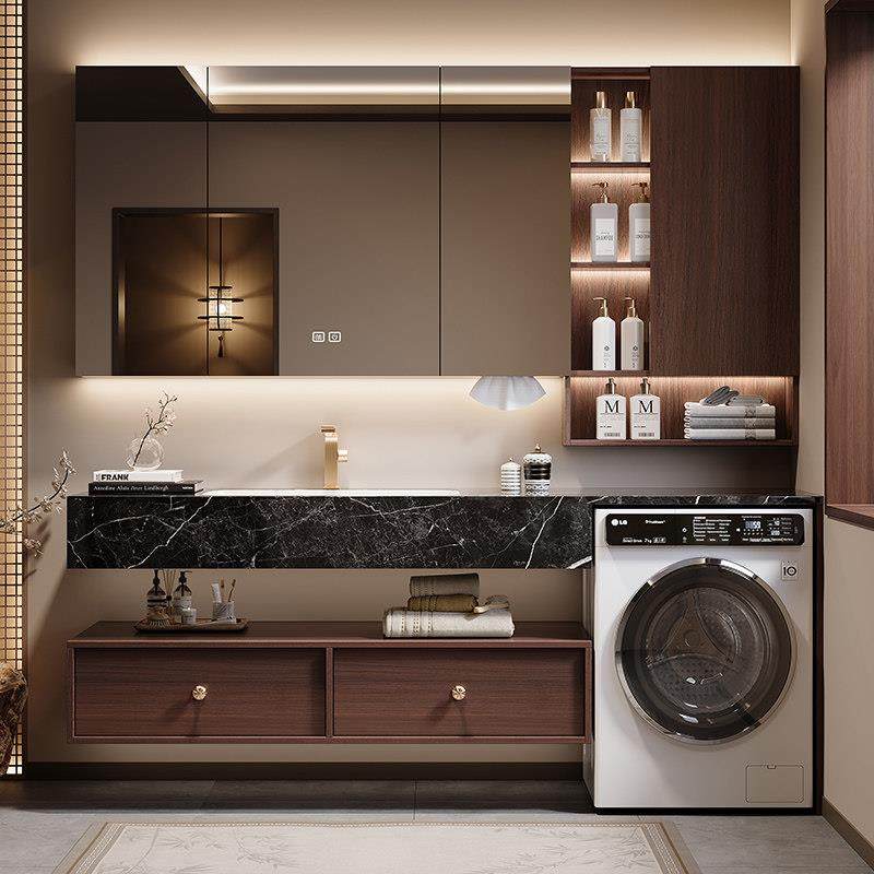 定制岩板陶瓷无缝热弯一体盆浴室柜组合卫生间洗衣机洗手台洗脸盆,家装主材,洗衣机柜,淘宝优惠券,粉丝福利购,淘宝优惠卷