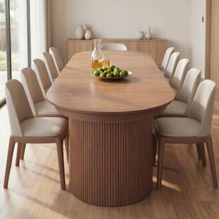 复古风实木可伸缩餐桌多功能可变圆桌家用不占空间长方形折叠饭桌