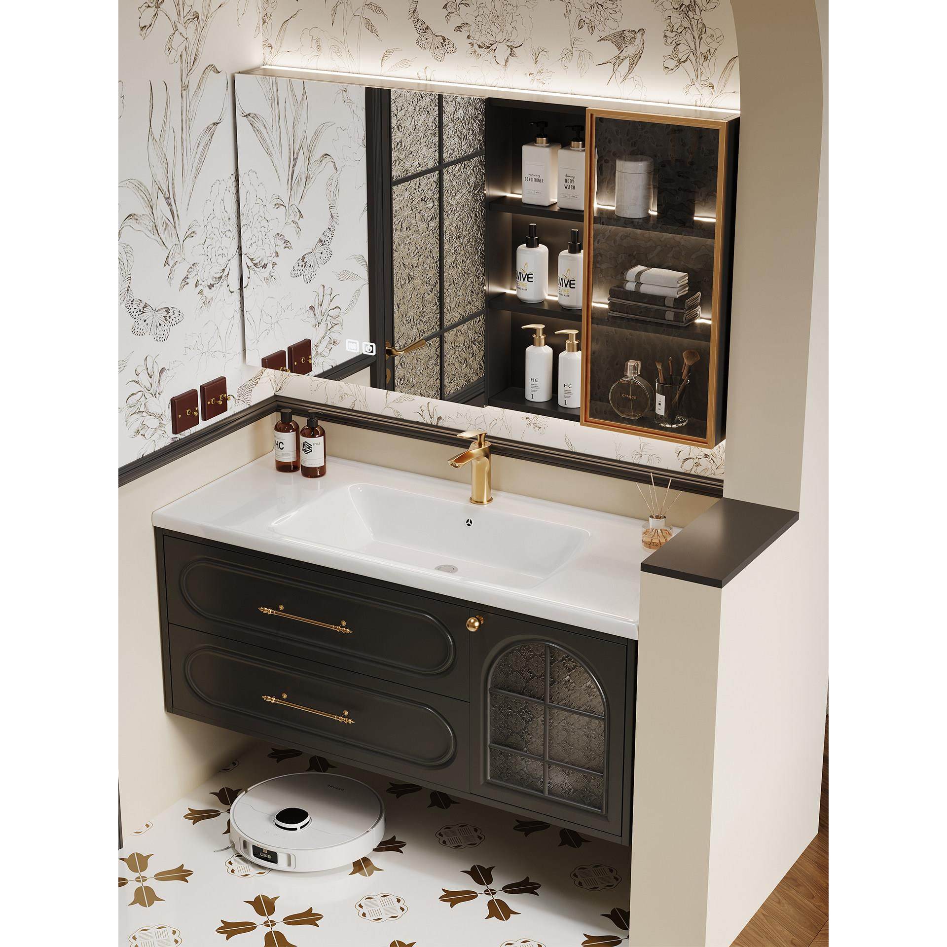 法式覆古橡胶木烤漆浴室柜组合卫生间陶瓷一体盆洗脸洗手洗漱台,家装主材,浴室柜组合,淘宝优惠券,粉丝福利购,淘宝优惠卷