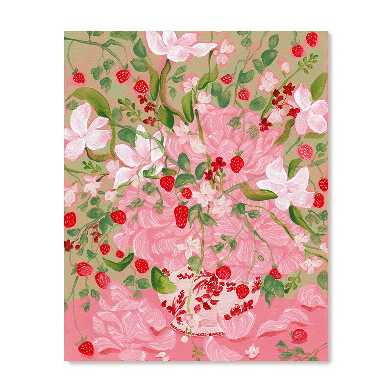 【特惠捡漏】插画Yukiko Noritake复刻艺术版画粉色花卉装饰画芯