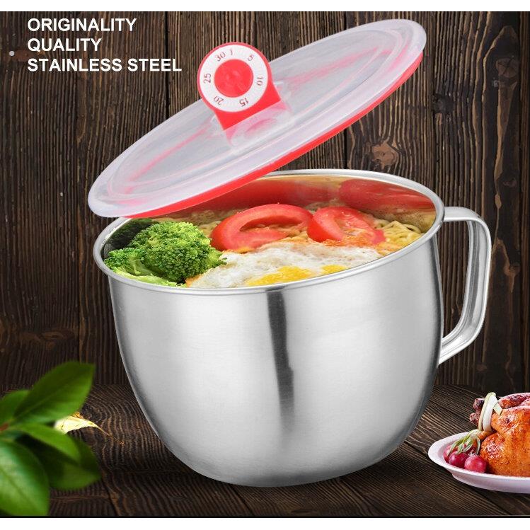 不锈钢单柄快餐杯泡面碗带盖大容量韩式泡面杯配叉勺保温便携