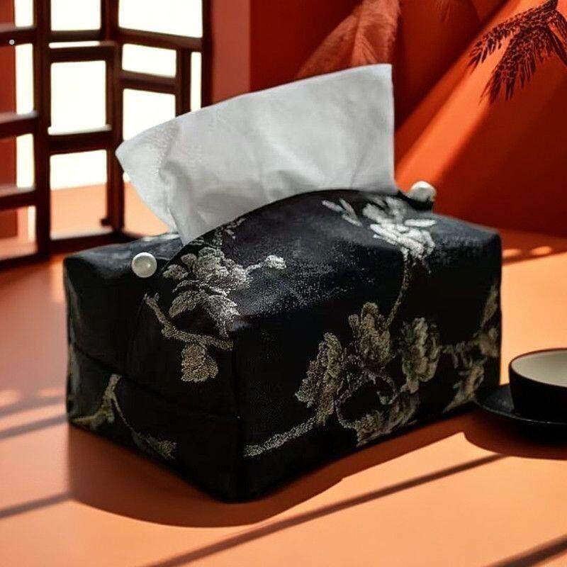 复古车载纸巾织锦纸巾盒布艺桌面新中式客厅家用茶几茶室纸盒