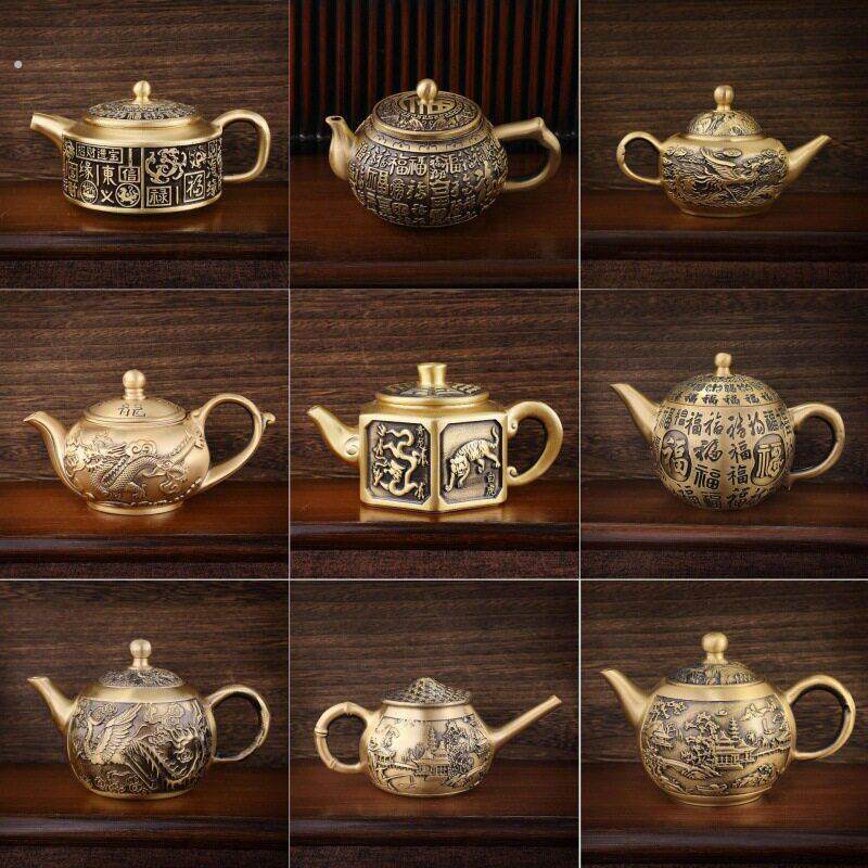纯铜双人小茶壶功夫茶道铜壶多功能黄铜小酒壶滴水壶铜器镇纸摆件