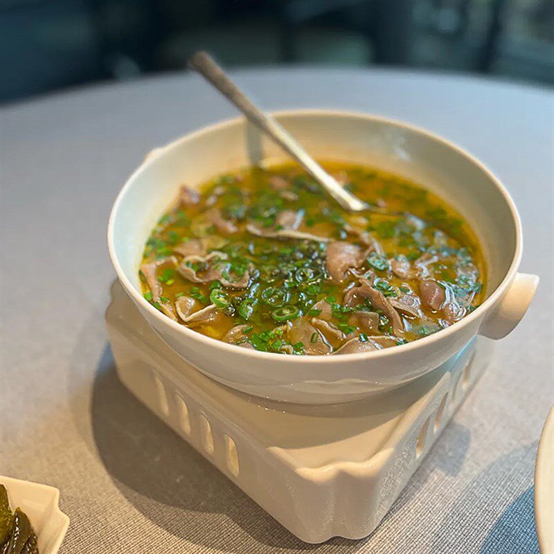 酒店中厨餐具蜡烛加热保温双耳汤碗汤盘中式特色餐具深碗陶瓷白瓷