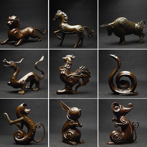 铜之美 十二生肖摆件 铜工艺品12生肖铜鼠牛虎兔龙蛇马羊猴鸡狗猪