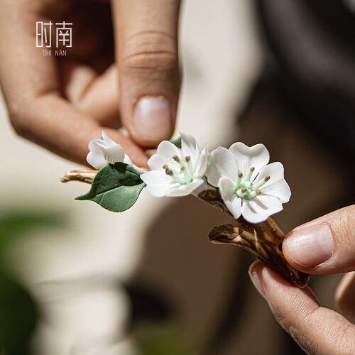 创意手工捏花香插茶宠摆件陶瓷手作笔搁笔架精品茶室茶玩茶道配件