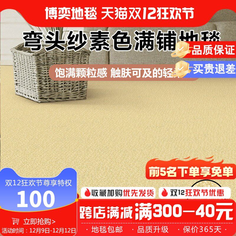 弯头纱素色纯色满铺大面积地毯商用办公室会议室展厅客厅卧室地毯