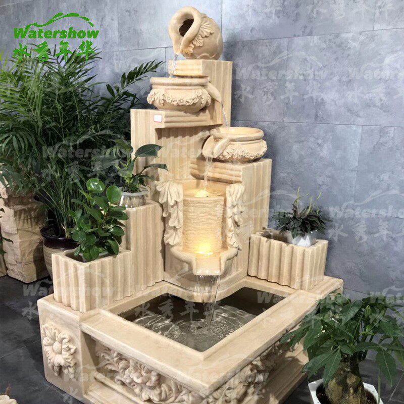 欧式喷泉流水鱼池摆件客厅花园水景装饰品摆件别墅庭院鱼池工艺品