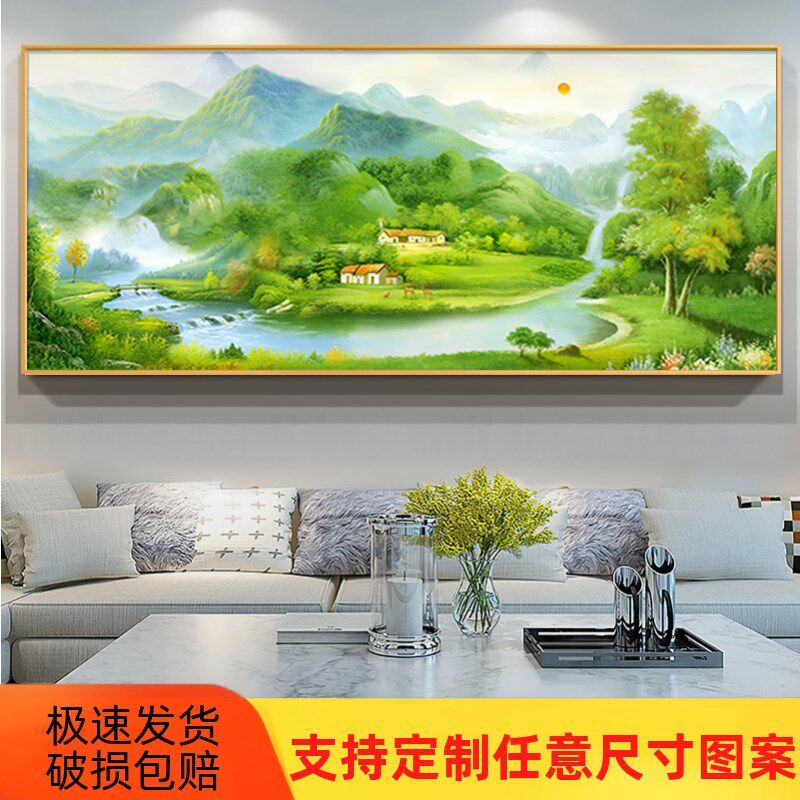 大气招财聚宝盆背景墙装饰油画 画客厅沙发装饰画 画山水画 画风