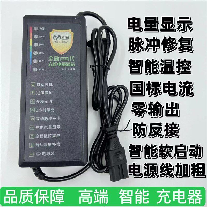 永名充电器六灯电量显示充电器充满自停自动关机铅酸电池通用插孔