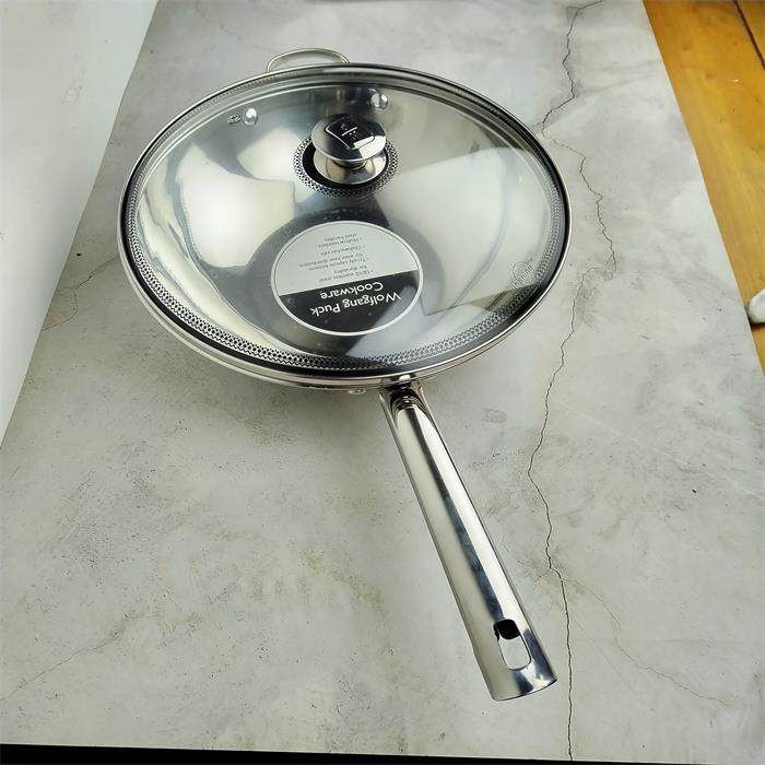 轻便款女生炒锅18-10不锈钢炒锅家用物理不沾锅316煎炒一体复底