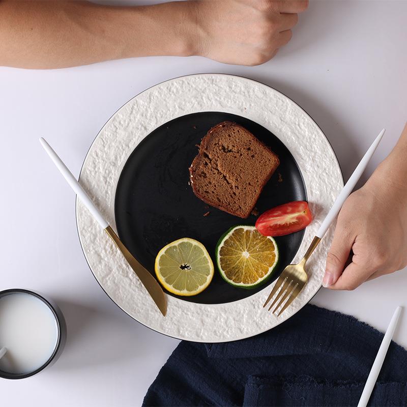 外销陶瓷餐具盘子 家用西餐盘牛排盘 ‘仿石头’黑色创意圆盘平盘
