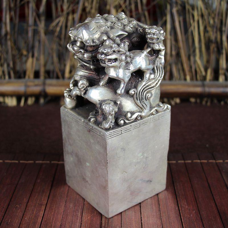 古玩杂项仿古铜器白铜书房居家摆件精品工艺用品狮子印章