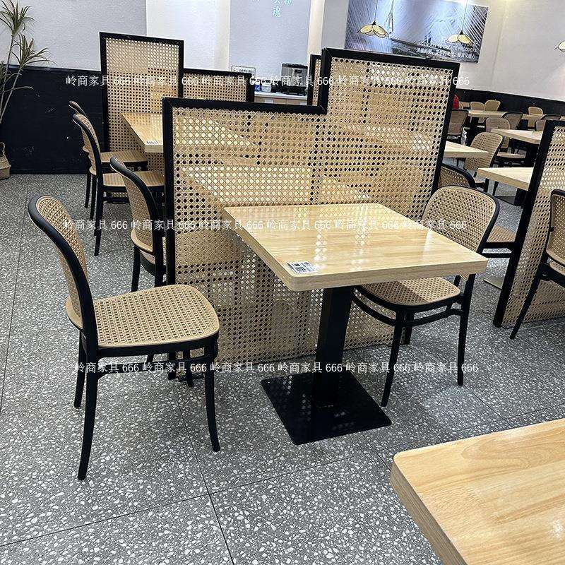 中式实木简约咖啡厅奶茶店靠背餐椅小吃店轻奢藤编商用椅子桌子